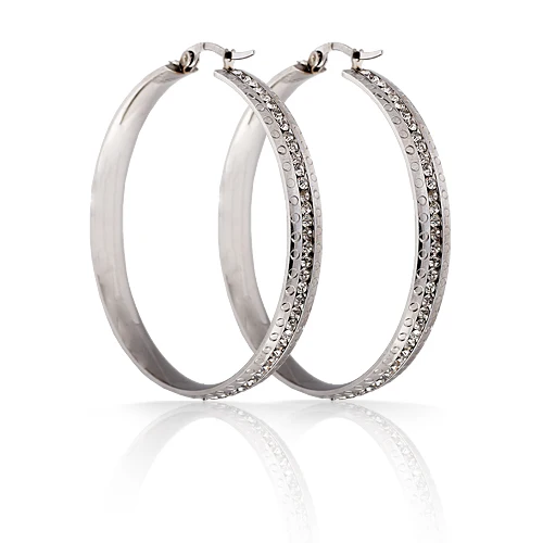 

Fashion Jewelry Stainless Titanium Steel Little Circles Edged Hoop Embedded with Crystals Earrings