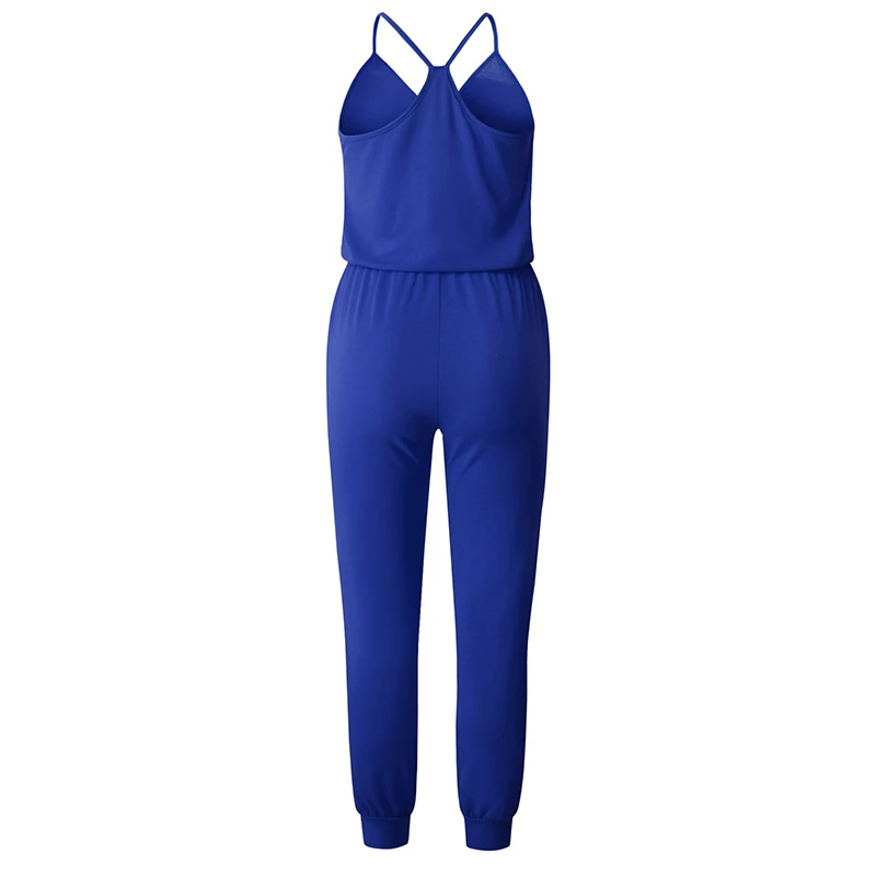 Summer Sexy Backless Jumpsuits Women Strap Party Clubwear Jumpsuits Lace-Up Slim Overalls Jumpsuit With Pocket Red Blue Black