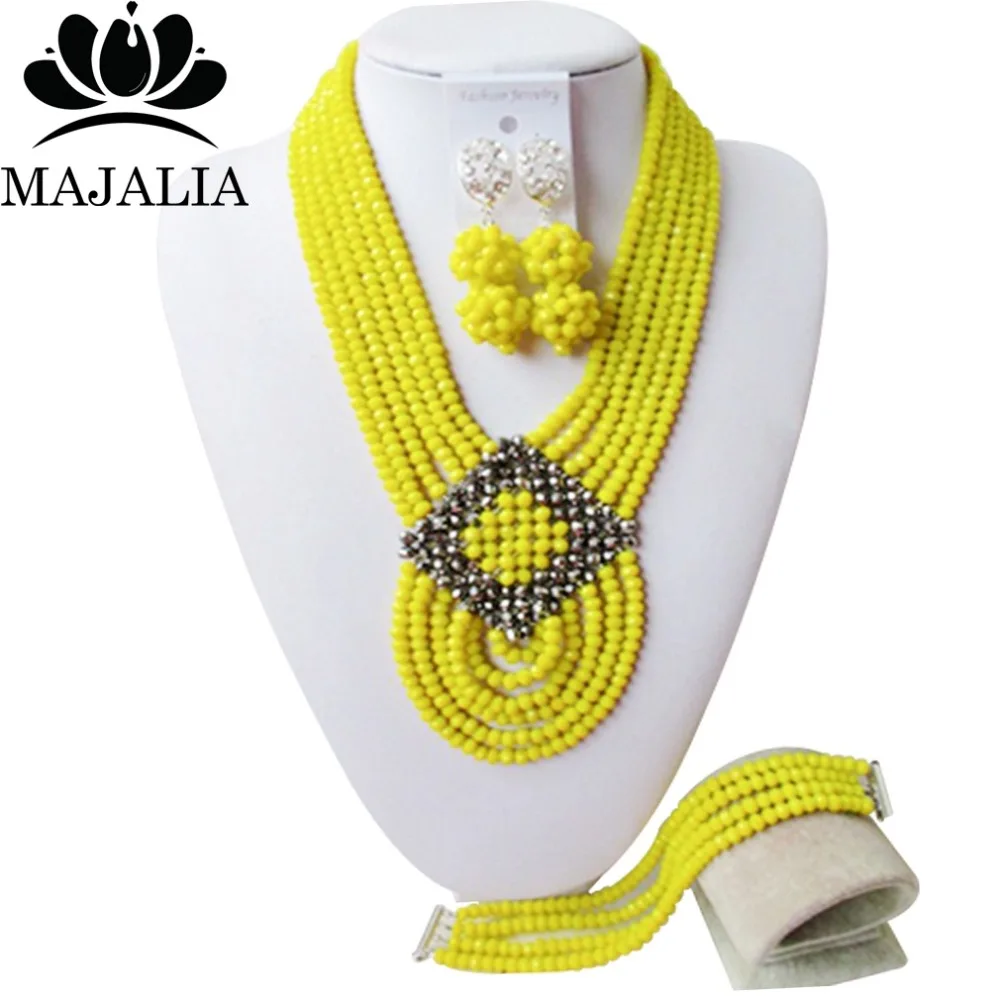 Majalia Fashion Nigeria Wedding African Beads Jewelry Set Opaque yellow