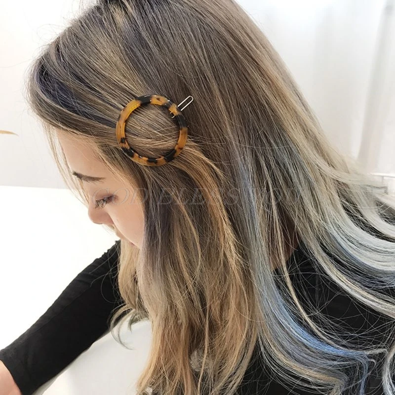 Женские корейские минималистичные стильные заколки для волос, винтажные леопардовые янтарные Черепаховые цветные заколки, геометрические круглые прямые заколки в форме банта