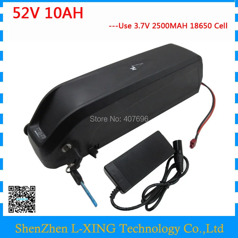 

1000W e bike battery 10AH 52V lithium battery pack Use for samsung 2500mah cell with 30A BMS 5V 1A USB Port