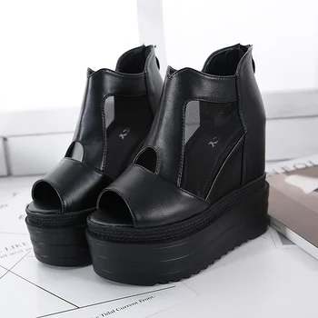 

Summer Korean version of the wedge sandals female net yarn fish mouth increased thick platform shoes women