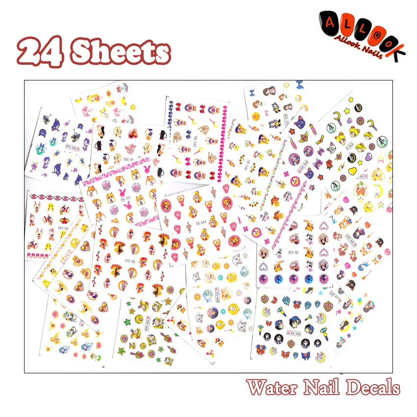 

Nail 2017 Newest 24Sheets/Lot Mix 24 Different Sailor Moon Nail Art Water Sticker Decal For Nail 24BN465