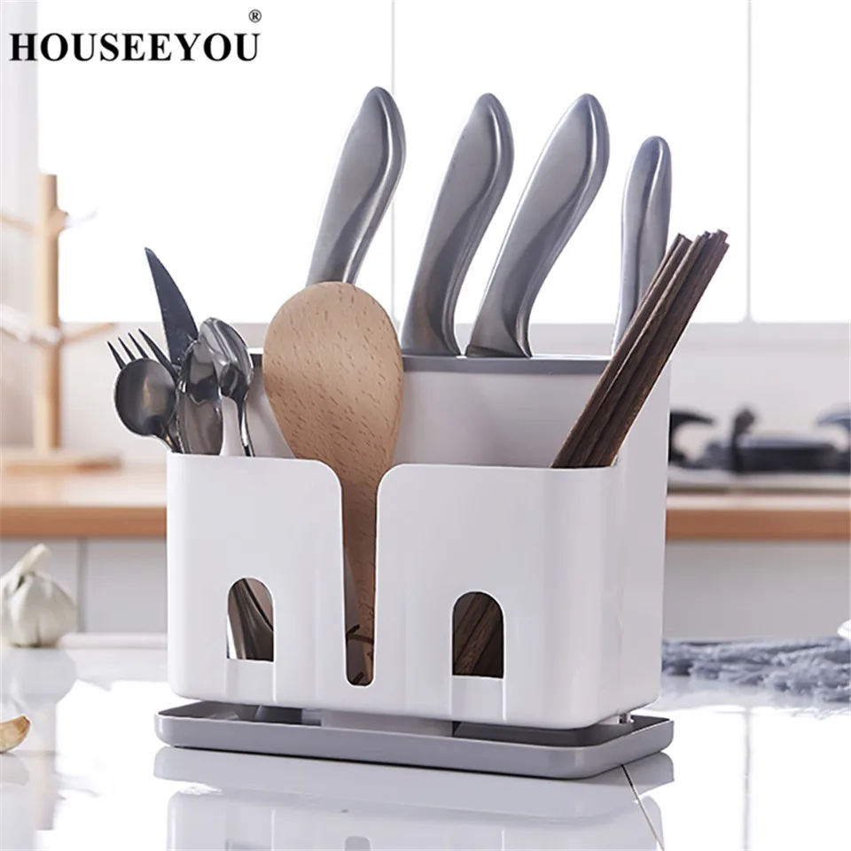 HOUSEEYOU кухонные ножи блоки держатель Полка палочки для еды труба для клетки сливная Стойка Многофункциональный PP большой емкости посуда для хранения
