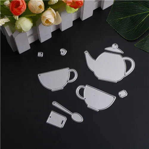 

DIY Paper Cards Teapot Cup Spoon Tableware Metal Cutting Dies Stencils For DIY Scrapbooking/photo Album Decorative Embossing