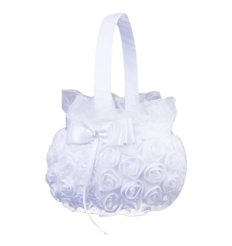 

Wedding Basket Flower Girl Basket Party Decoration Love Case Satin Burlap Bowknot Rose Flower Girl Basket Wedding Party Suppli