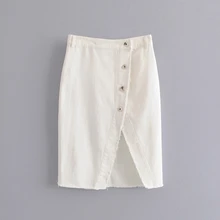 Разделение ковбойские юбки Для женщин шорты Высокая Талия модные летние Повседневное ветер прямая юбка до колена-Длина женские белые юбки кнопка