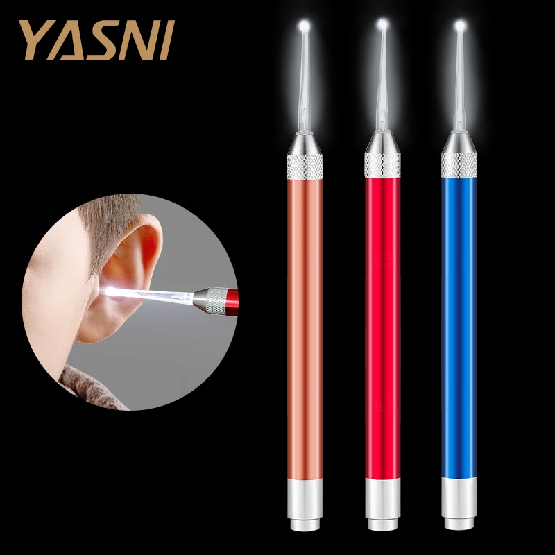 1 Набор светящийся очиститель для ушей светящаяся ложка для удаления ушной серы чистый фонарик алюминиевый сплав ручка для ушей не включает батарейки AAA FS100