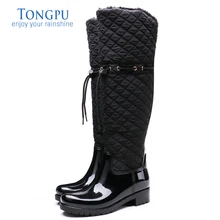 ФОТО tongpu renata women's over knee rain boots high quality tall waterproof winter casual boots 0923