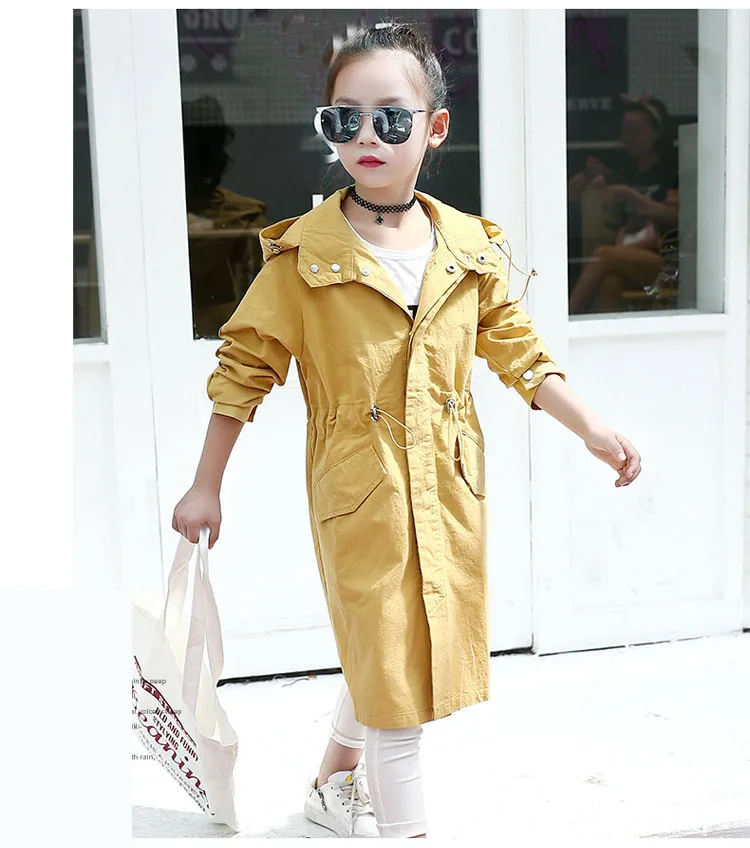 2 colors hooded long jackets for girls outerwear & coats clothing children long sleeve pockets kids trench coat autumn 2017 tops 4 5 6 7 8 9 10 11 12 13 14 15 16 Years old little big girls pink khaki long hooded coats clothes (12)