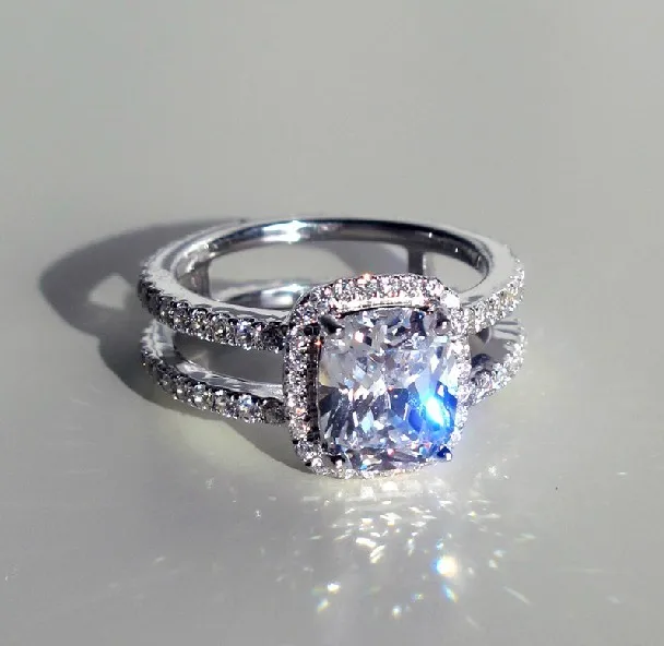 

Classical Pattern Ring Real 3 Carat Cushion Cut Moissanite Engagement Ring Real 14K 585 White Gold Statement Wedding Jewelry