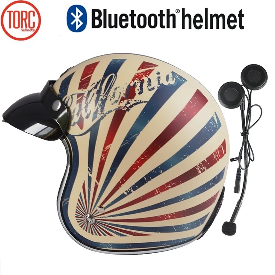 Бесплатная доставка 1 шт. Bluetooth гарнитура TORC шлем 3/4 с открытым лицом винтажный