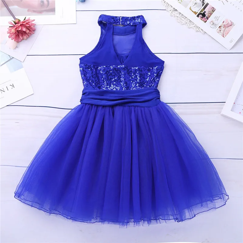 Kids Girls Mock Neck Ballet Dance Dress Gymnastic Leotard Shiny Sequins Sleeveless Mesh Splice Ballet Leotard Flower Girls Dress