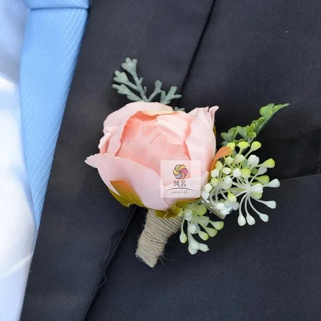 KUPARK Groom Groomsman Best Man Boutonniere Wedding Flowers Brooch Party Prom Suit Decoration Pack of 2