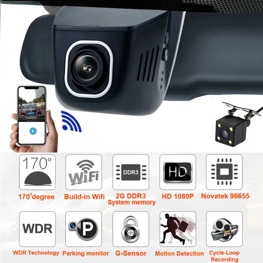  WHEXUNE Novatek 96658 Sony IMX323 Car Dvr camera Wifi Dash Cam FHD 1080P Dual Lens Mini Video Recor