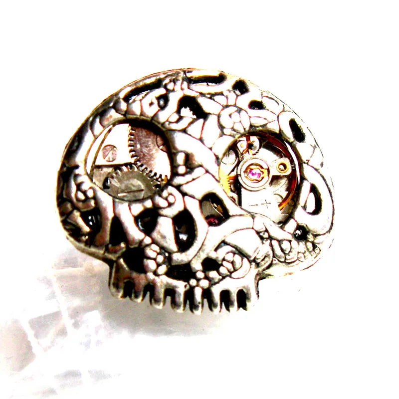 steampunk rock skull skeleton watch movements parts gears one finger ring men women girl boy jewelry christmas gift party trendy