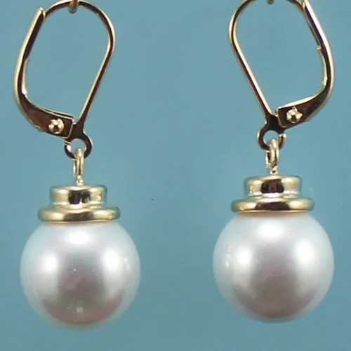 

Wholesale pure 12mm white round shell pearl gold plated earrings fashional jewelry