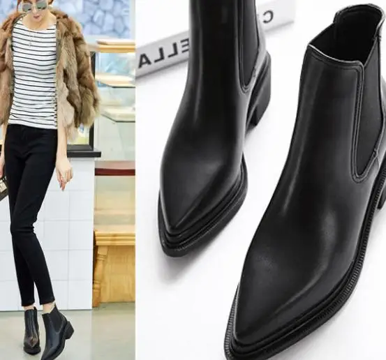 

2018 winter pointed boots with Martin boots England single boots Chelsea boots .