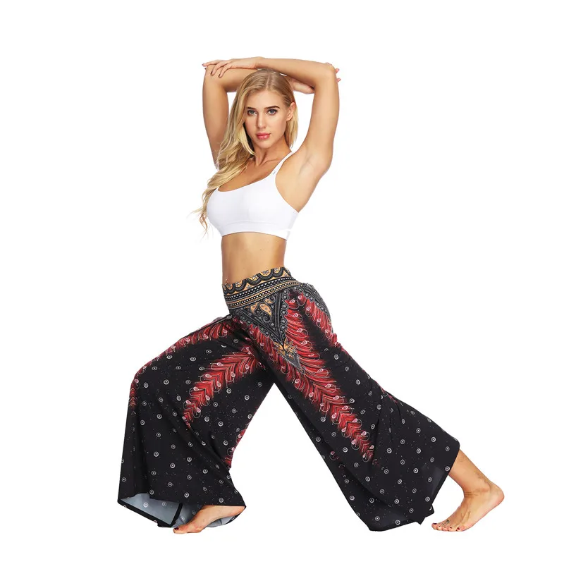 New Summer Womens Boho Floral Print Elastic Waist Lantern Pants Casual Loose Drop-Crotch Trousers Bottom Female Pants