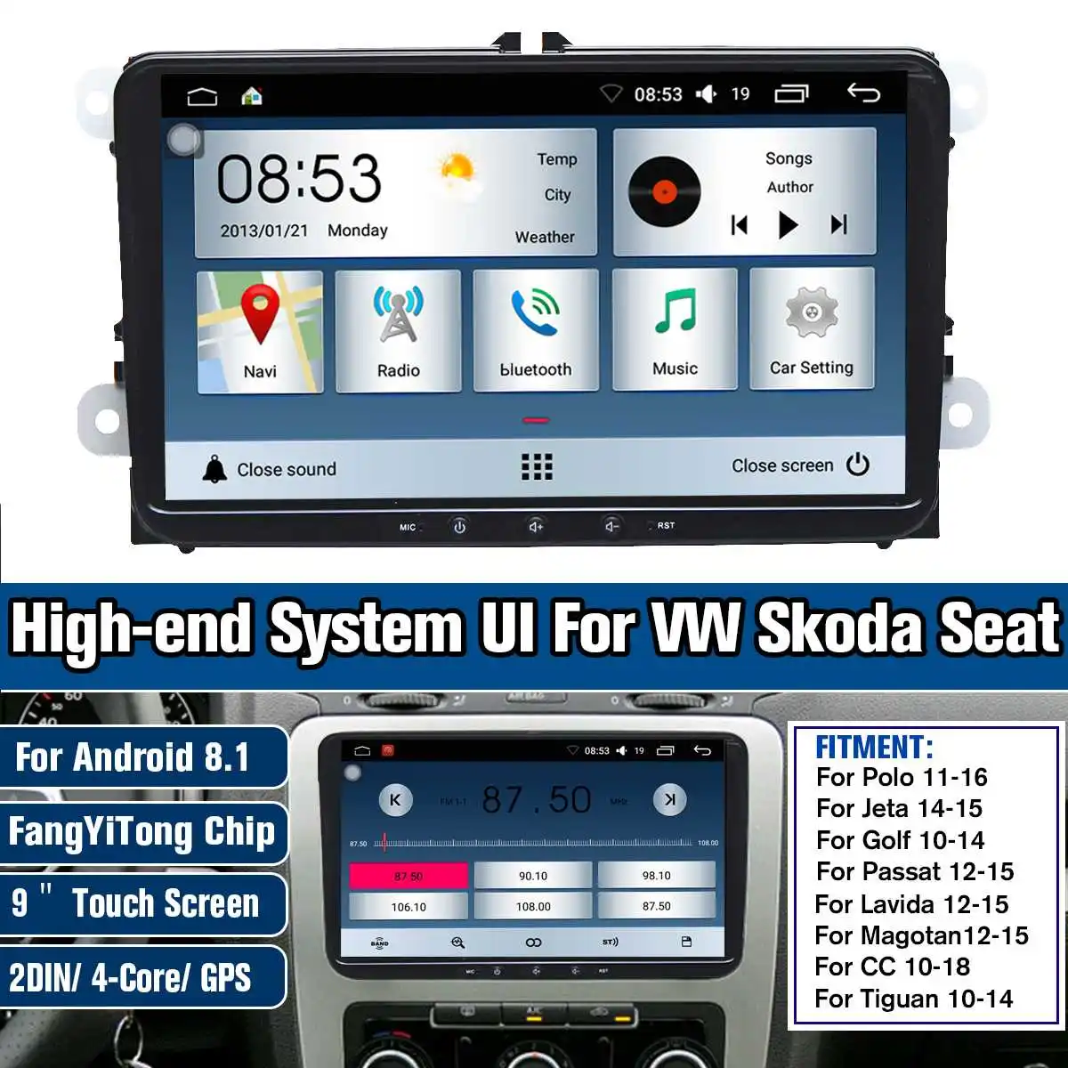 Top 4Core 9"GPS Navigation Car Multimedia Player Android 8.1 Auto Radio For Skoda Seat for VW Wifi 4G FM Stereo High-end UI System 1 Top 4Core 9"GPS Navigation Car Multimedia Player Android 8.1 Auto Radio For Skoda Seat for VW Wifi 4G FM Stereo High-end UI System 1