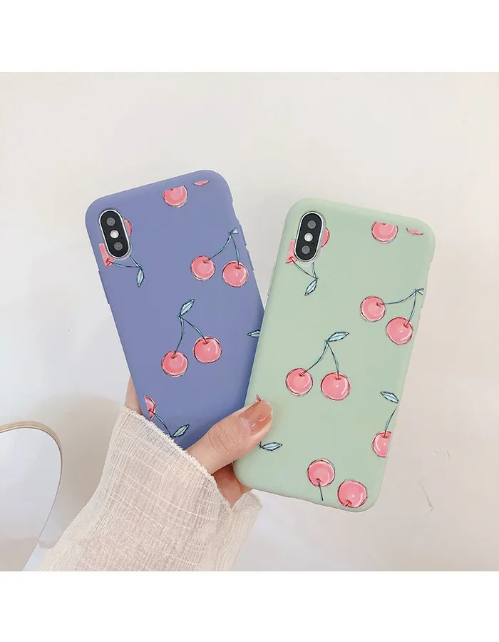 

Fresh Style Phone Cases for iPhone X XR XS Max Slim Soft Cherry Pattern Phone Back Cover for iPhone 6 6s 7 8 Plus for Summer
