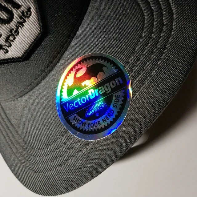 custom 3D rainbow color silver hologram sticker for snapback cap hat