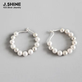 

JShine 2019 New Fashion 925 Sterling Silver Simulated Pearls Earrings for Women Chic Small Bead Hoop Earrings Silver 925 Jewelry