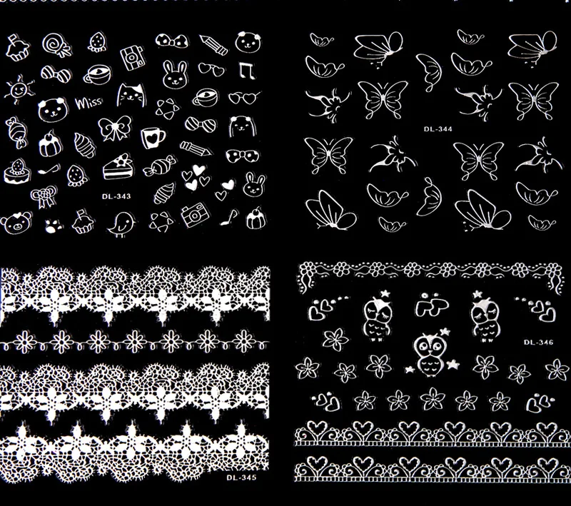 Лидер продаж 30 шт., кружевная наклейка для ногтей, Серебряная кошка, наклейка для дизайна ногтей, цветок, 3d, романтическая Adesivo Unha Folia, виниловые украшения для ногтей, украшения своими руками