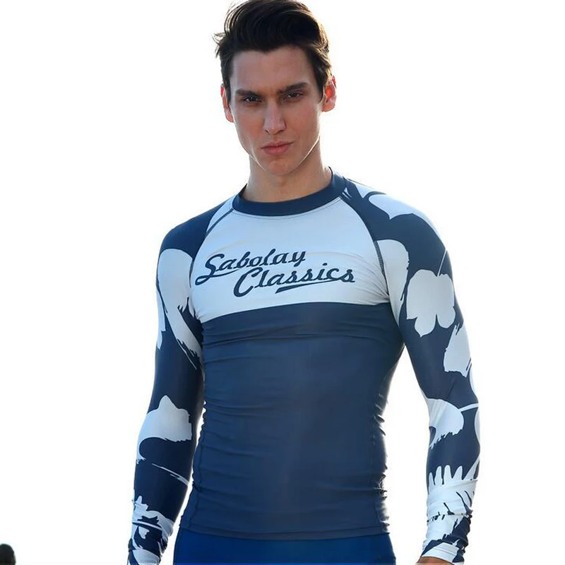 SABOLAY Men Lycra Rash Guard Surf UV Suit Swimwear Sunscreen Prevent