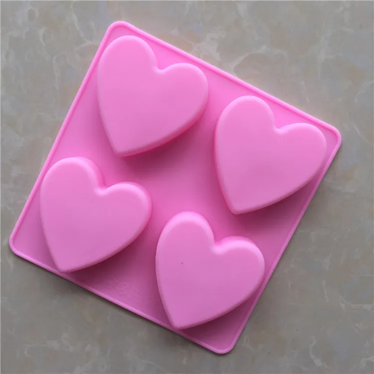 4 Even Heart Shaped Handmade Soap Mold Silicone Mold Love Shape Cake