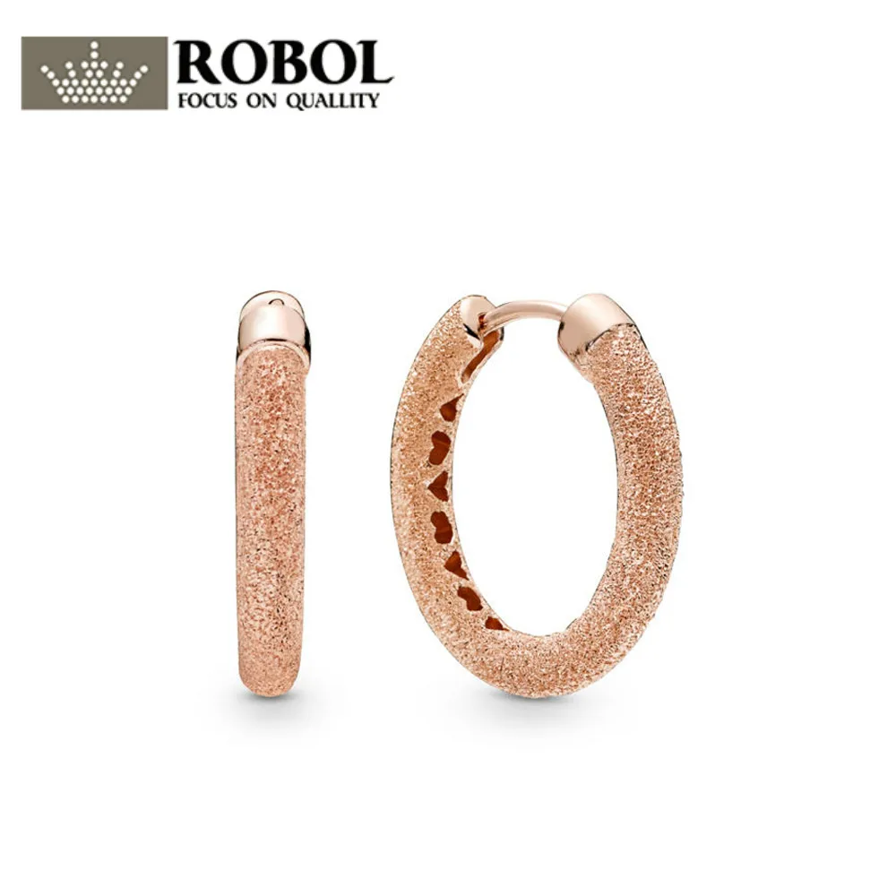 

ROBOL 100% 925 Sterling Silver 1287930 Rose Matte Brilliance Earring Hoops 2019 Spring Elegant Women's Jewelry Free Shipping