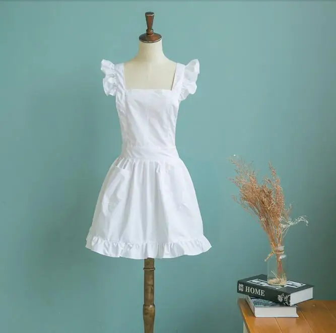 

1pc Japanese Style Elegant Victorian Pinafore Apron Maid Lace Smock Costume Ruffle Pockets White/Pink