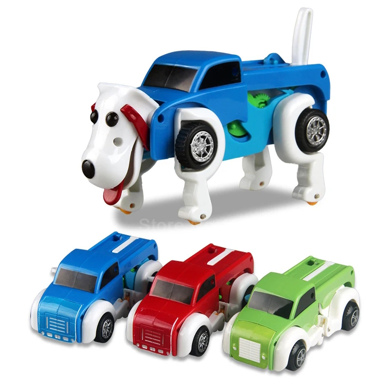 

4 Colors Windup Automatic transform Dog Deformation Clockwork Car Vehicle Wind-up Toys For Children Wind Up Christmas Kids Gifts