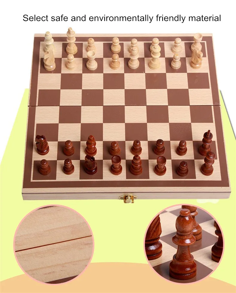 Складной Деревянный Международный шахматы, шашки дети интеллектуальной подготовки Игрушечные лошадки Портативный шахматы Логические игры для Развлечения