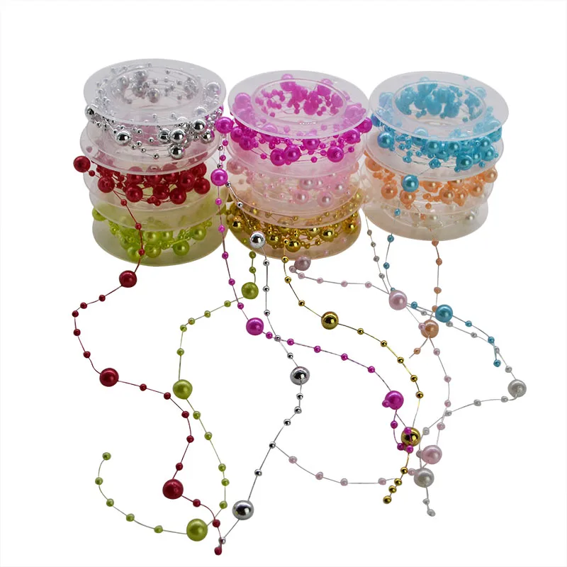 2M Fishing Line Artificial Pearls Beads Chain DIY Jewelry Garland Flowers Bridal Bouquet Wedding Decoration Event Party Supplies