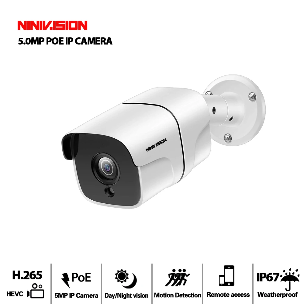 NINIVISION PoE ip-камера 5MP Ultra HD наружная Водонепроницаемая инфракрасная камера 40 м ночного видения камера видеонаблюдения