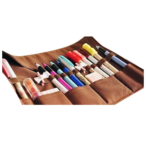 

Canvas Roll-Up Pencil Wrap Pouch Bag Holder Storage Pen Case - Coffee