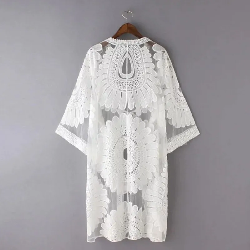 

Zkcenier 2019 Lace White Beach Cover Up Dress Tunic Long Pareos Bikinis Cover Ups Swim Cover Up Robe Plage Beachwear