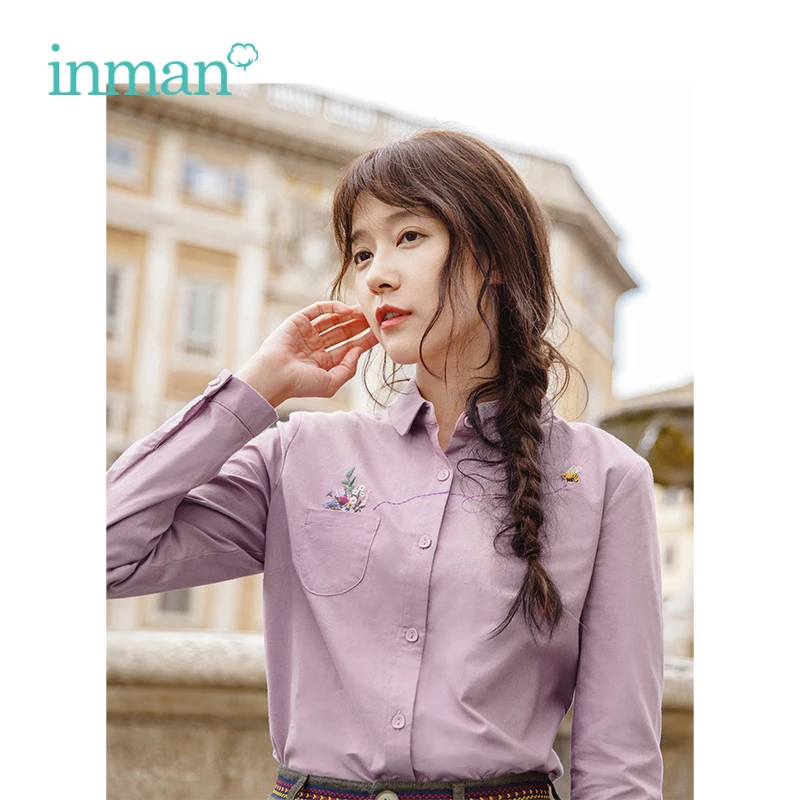 

INMAN Autumn New Arrival Cotton Literary Retro Romantic Embroidery Long Sleeve Women Blouse