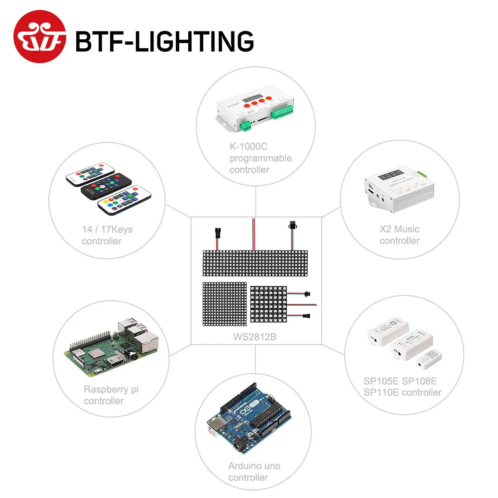 Гибкий RGB матричный экран WS2812B с разрешением 8x 8/16x1 6/8x32 WS2811 WS2812 IC индивидуально