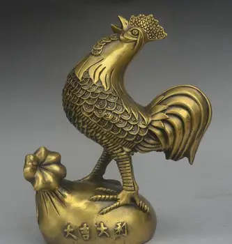 

Chinese Feng Shui Pure Bronze Wealth Coin Cock Rooster Stand Money Bag Statue