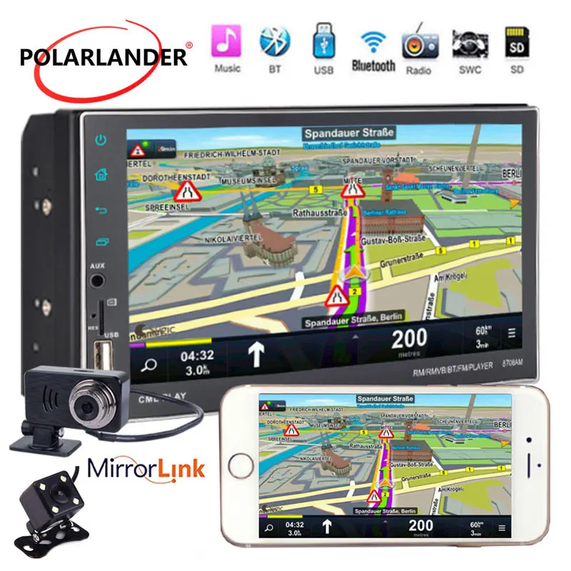 Стерео Android навигация Bluetooth MP5 сенсорный экран HD GPS 2DIN AUX аудио вход поддержка USB U