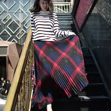 Плиссированная юбка, Длинные винтажные юбки, женские летние новые женские повседневные клетчатые юбки с высокой талией, юбка макси, американская одежда Faldas