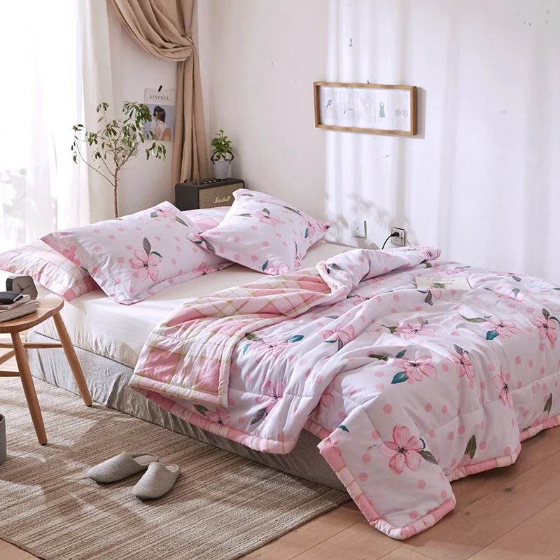 

Pink Floral Printed Bedding Set Summer Comforter Sets Cotton Bed Linens Quilt Pillowcase Twin Full Queen Size Soft Bedding Sets