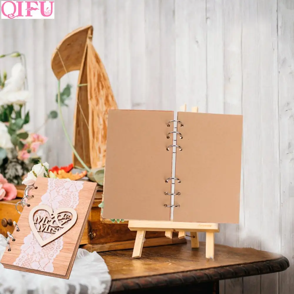 

QIFU Wooden Notebook Heart Signature Wedding Guest Book Wedding Decoration Guestbook Wedding Custom Customized Gift Keepsake Box