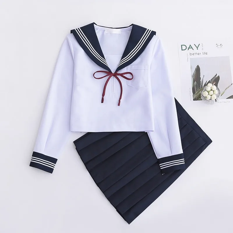 Японская школьная форма для женщин, Корейская морская моряка, хлопковая школьная форма для девочек, плиссированная юбка+ блузка с коротким рукавом+ галстук
