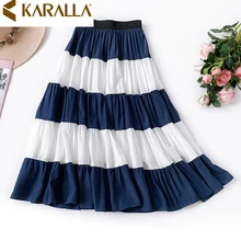 Весна Лето Новое поступление Высокая талия тонкая Полосатая юбка элегантная женская повседневная одежда плиссированная юбка C1441