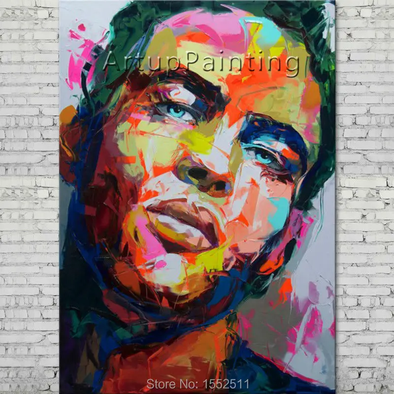 

Palette knife portrait Face Oil painting Character figure canva Hand painted Francoise Nielly wall Art picture 14-33