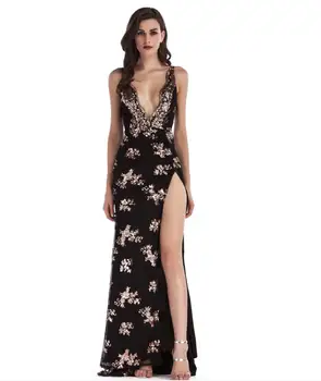 

2018 Summer Dress Women Long Club Elegant Bodycon Maxi Dress Slit Strap Sexy Nude Pink Sequined Dress For Party Night YMK-18