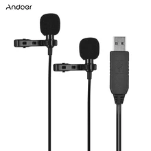 Andoer 1,5 m/4,5 m/6 m USB двухголовый петличный нагрудный микрофон с зажимом всенаправленный компьютерный микрофон для записи видео на Windows Mac